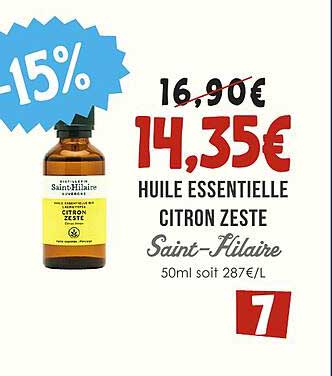 HUILE ESSENTIELLE CITRON ZESTE Saint Hilaire 50ml soit 287€/L