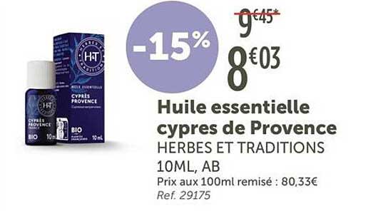Huile essentielle cypres de Provence HERBES ET TRADITIONS 10ML, AB