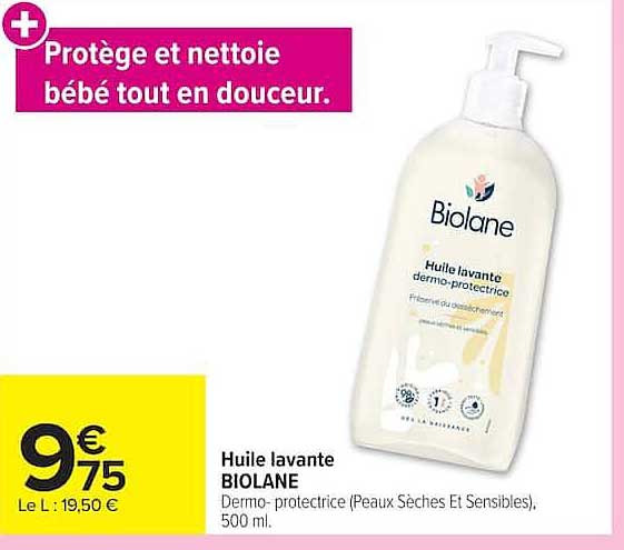 Huile lavante BIOLANE Dermo-protectrice (Peaux Seches Et Sensibles), 500 ml.