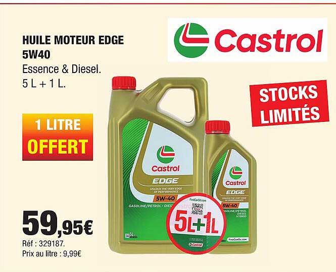 HUILE MOTEUR EDGE 5W40 Essence & Diesel. 5 L + 1 L. 1 LITRE OFFERT