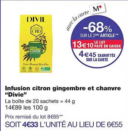 Infusion citron gingembre et chanvre “Divie”