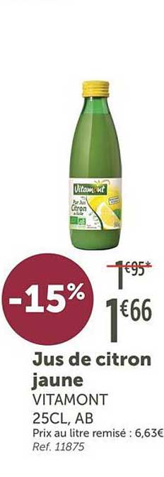 Jus de citron jaune VITAMONT 25CL, AB