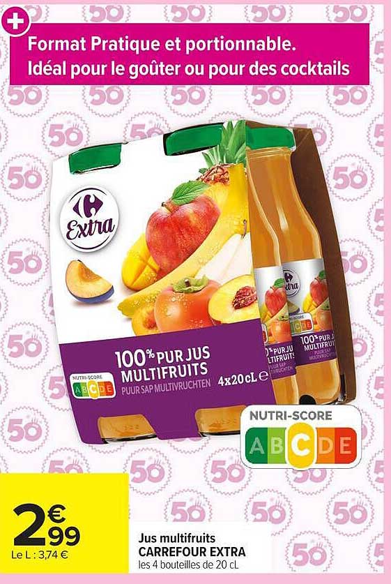 Jus multifruits CARREFOUR EXTRA les 4 bouteilles de 20 cL