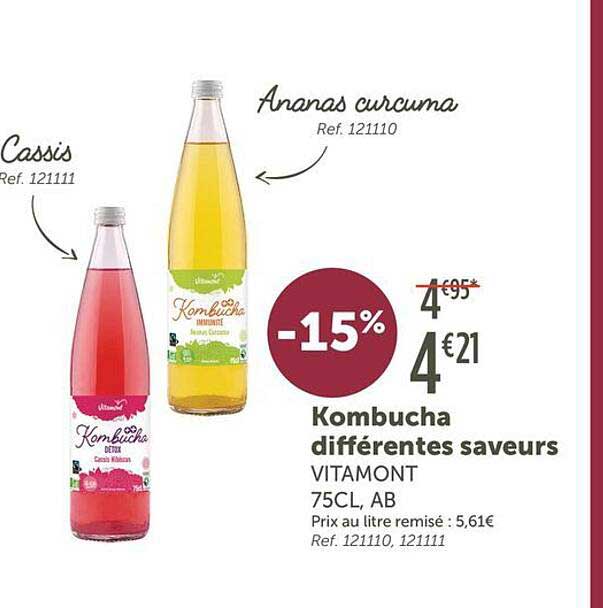 Kombucha différentes saveurs VITAMONT 75CL, AB