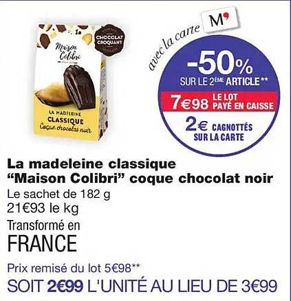 La madeleine classique “Maison Colibri” coque chocolat noir