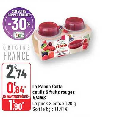 La Panna Cotta coulis 5 fruits rouges RIANS