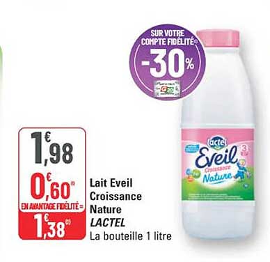 Lait Eveil Croissance Nature LACTEL La bouteille 1 litre