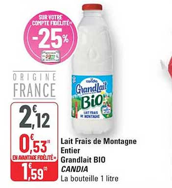 Lait Frais de Montagne Entier Grandlait BIO CANDIA