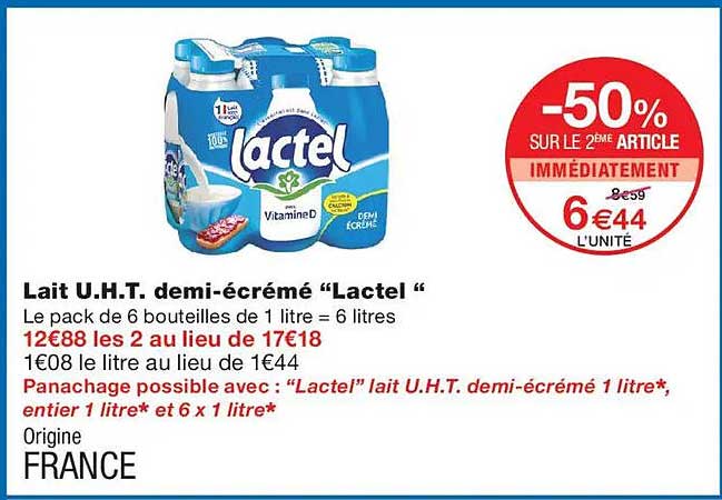 Lait U.H.T. demi-écrémé “Lactel”