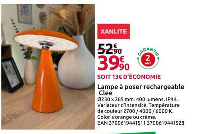 Lampe à poser rechargeable Clee