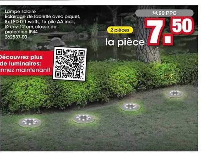 Lampe solaire Éclairage de tablette avec piquet. 8x LED-0.1 watts, 1x pile AA incl., Ø env. 12 cm, classe de protection IP44 262537-00