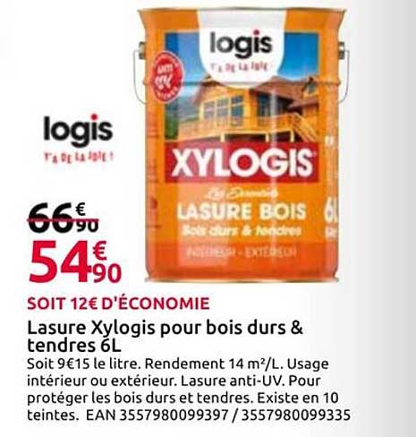 Lasure Xylogis pour bois durs & tendres 6L