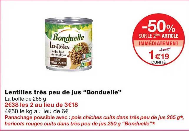 Lentilles très peu de jus “Bonduelle”