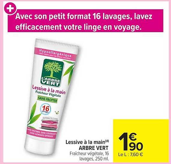 Lessive à la main ARBRE VERT Fraîcheur végétale, 16 lavages, 250 ml.