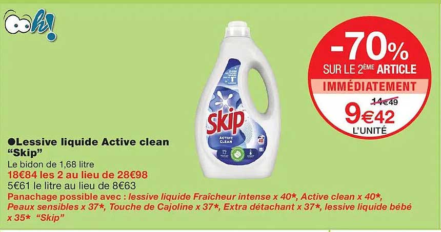 Lessive liquide Active clean “Skip”
