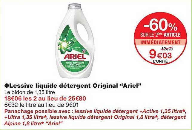 Lessive liquide détergent Original “Ariel”