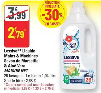 LESSIVE Liquide Mains & Machines Savon de Marseille & Aloe MAISON NET
