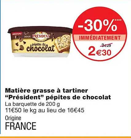 Matière grasse à tartiner “Président” pépites de chocolat
