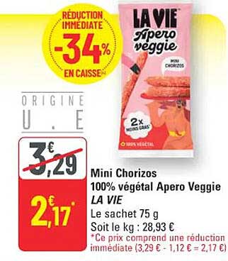 Mini Chorizos 100% végétal Apero Veggie LA VIE