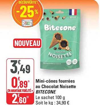 Mini-cônes fourrées au Chocolat Noisette BITECOONE