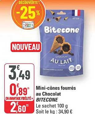 Mini-cones fourrés au Chocolat BITECONE