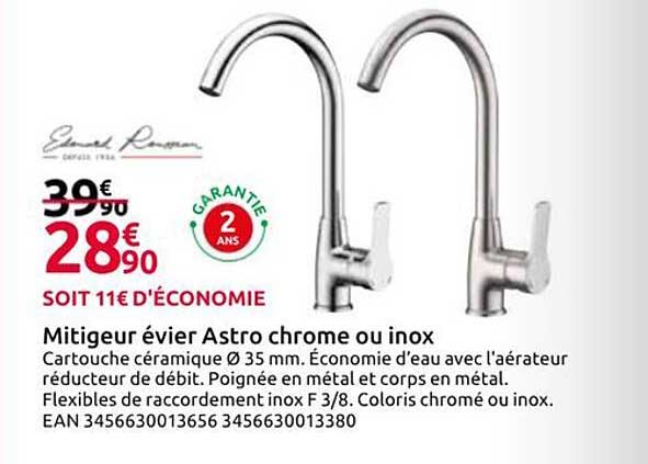 Mitigeur évier Astro chrome ou inox