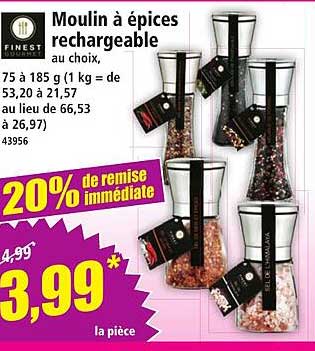 Moulin à épices rechargeable au choix.