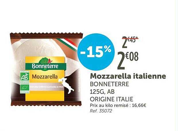 Mozzarella italienne BONNETERRE 125G, AB ORIGINE ITALIE