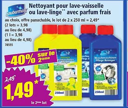 Nettoyant pour lave-vaisselle ou lave-linge avec parfum frais