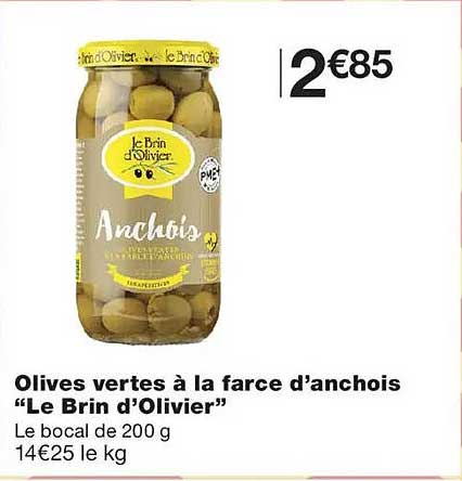 Olives vertes à la farce d'anchois “Le Brin d’Olivier”