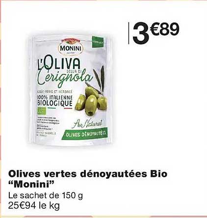 Olives vertes dénoyautées Bio “Monini”