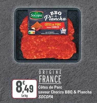 ORIGINE FRANCE Côtes de Porc saveur Chorizo BBQ & Plancha SOCOPA