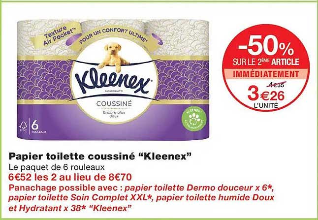 Papier toilette coussiné “Kleenex”
