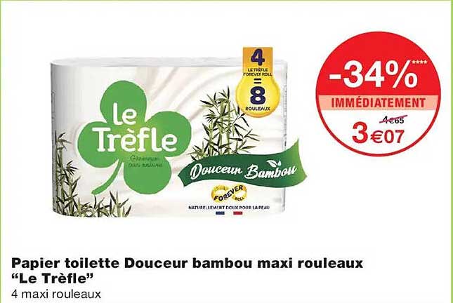Papier toilette Douceur bambou maxi rouleaux “Le Trèfle”