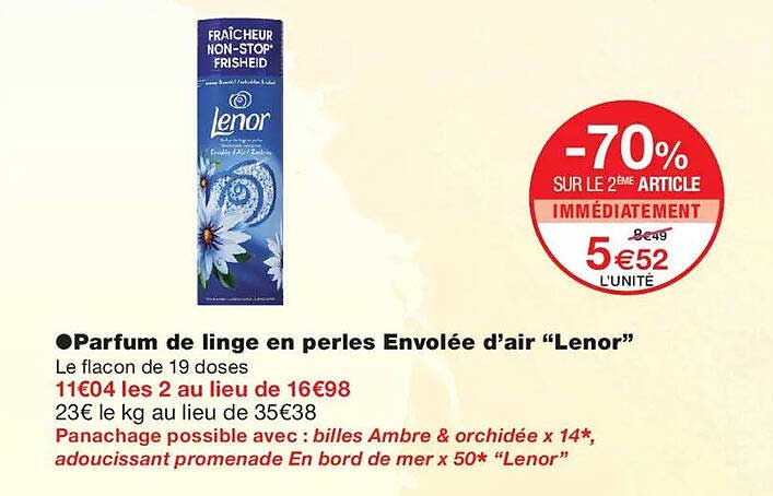 Parfum de linge en perles Envolée d’air “Lenor”