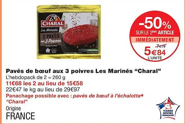 Pavés de bœuf aux 3 poivres Les Marinés “Charal”