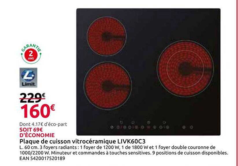 Plaque de cuisson vitrocéramique LIVK60C3