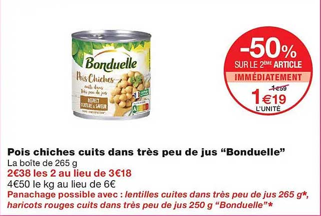Pois chiches cuits dans très peu de jus “Bonduelle”