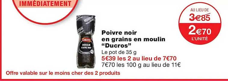 Poivre noir en grains en moulin “Ducros”