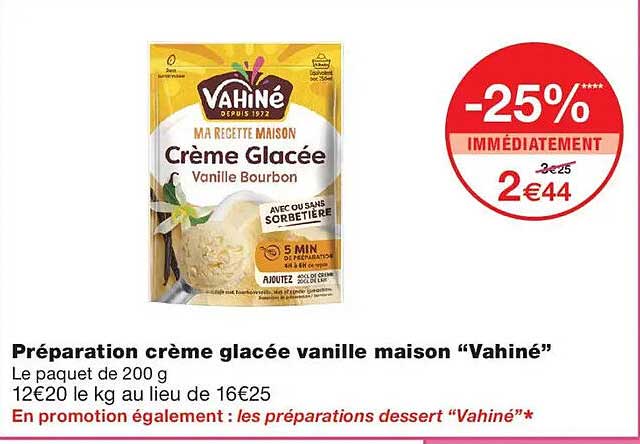 Préparation crème glacée vanille maison “Vahiné”