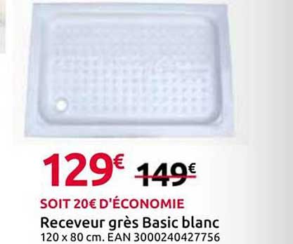 Receveur acrylique Basic blanc 120 x 80 cm. EAN 300204427756