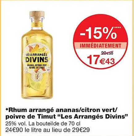 Rhum arrangé ananas/citron vert/ poivre de Timut “Les Arrangés Divins”