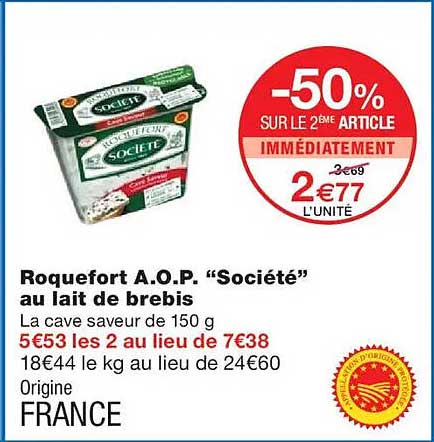 Roquefort A.O.P. “Société” au lait de brebis
