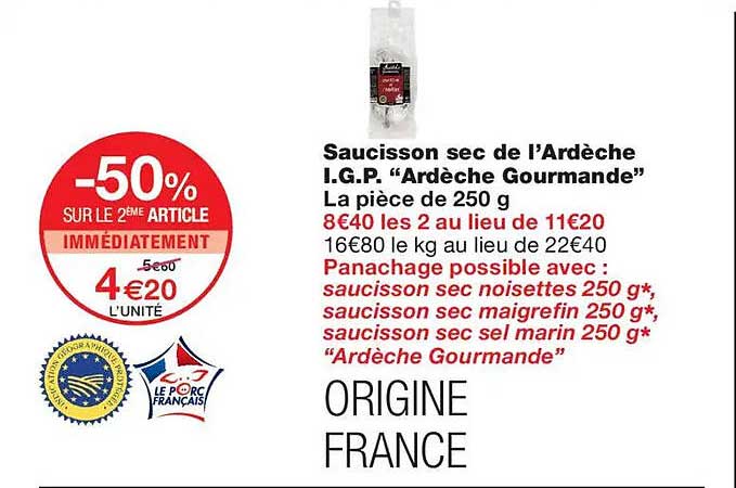Saucisson sec de l’Ardèche I.G.P. “Ardèche Gourmande”