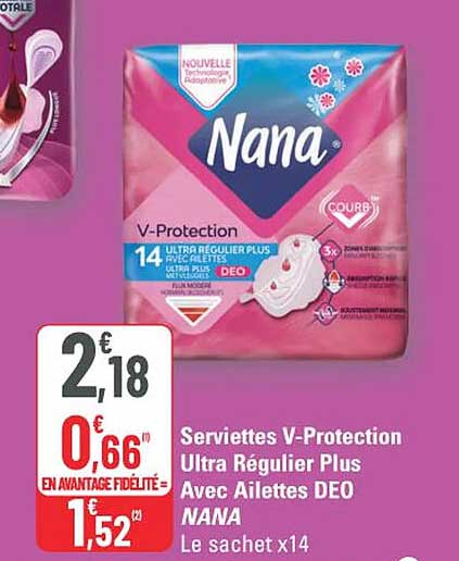 Serviettes V-Protection Ultra Régulier Plus Avec Ailettes DEO NANA