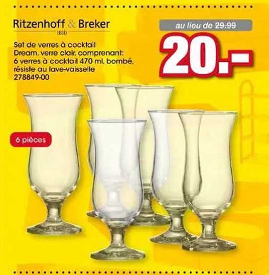 Set de verres à cocktail Dream, verre clair, comprenant: 6 verres à cocktail 470 ml, bombé, résiste au lave-vaisselle 278849-00