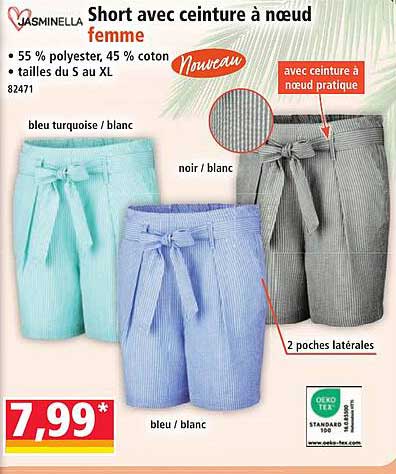 Short avec ceinture à nœud femme