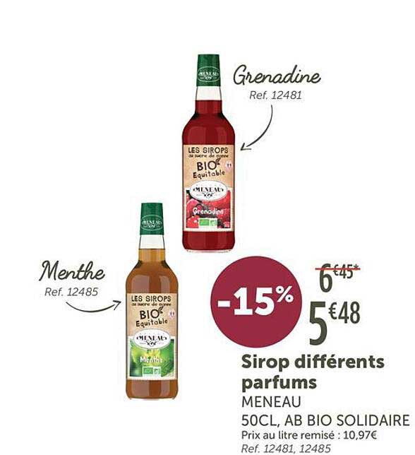 Sirop différents parfums MENEAU 50CL, AB BIO SOLIDAIRE