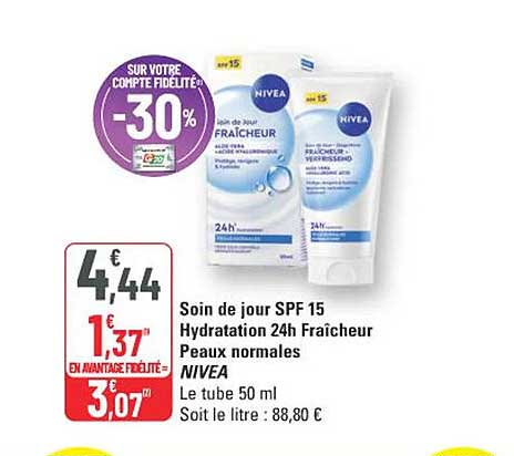 Soin de jour SPF 15 Hydratation 24h Fraîcheur Peaux normales NIVEA