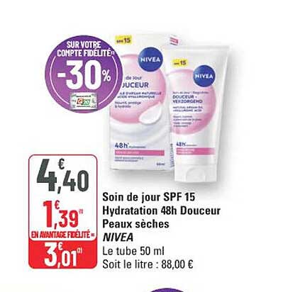 Soin de jour SPF 15 Hydratation 48h Douceur Peaux sèches NIVEA